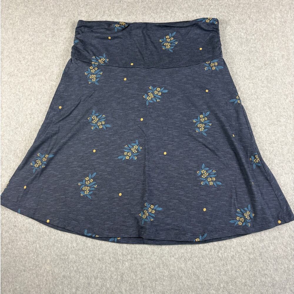 Toad&Co Women S Navy Floral A Line Skirt Foldover Waist Organic Cotton Tencel
